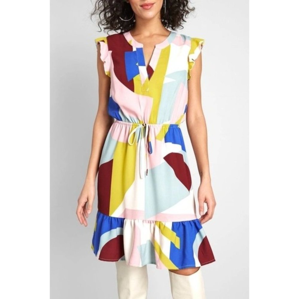 Modcloth As You Love It Sleeveless Ruffle Accent Colorblock Mini Dress